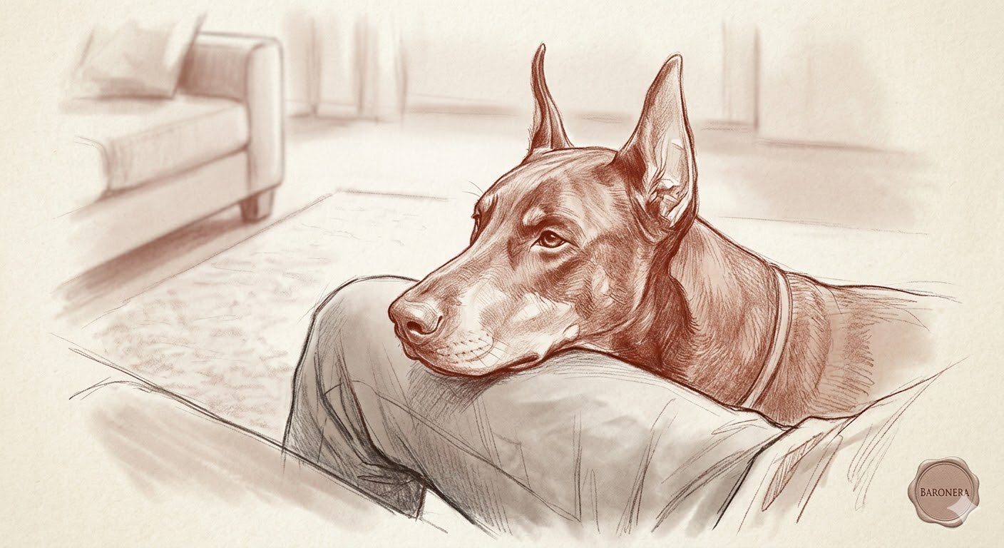 Vivre avec un Dobermann : illustration d'un chien proche de son maître