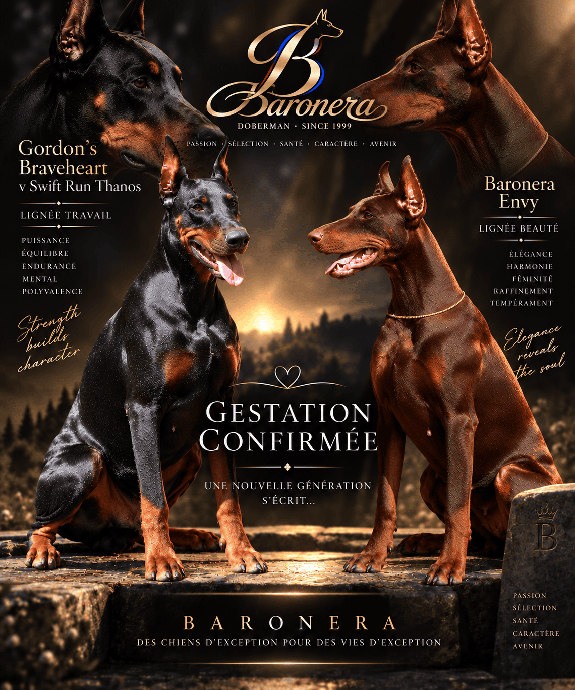 Gordon’s Braveheart v Swift Run Thanos × BARONERA Lady Envy – prochaine portée Dobermann BARONERA