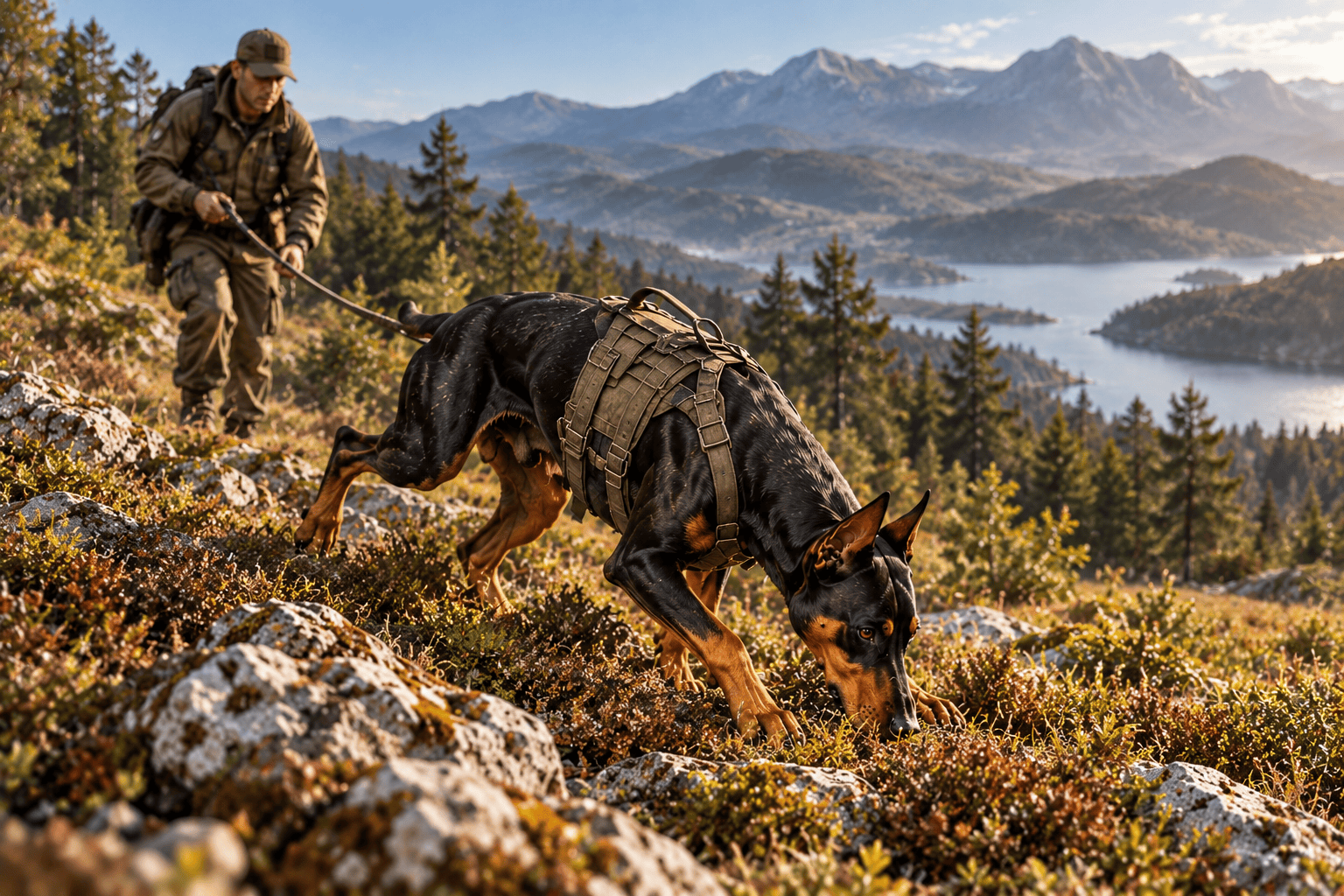 Dobermann en pistage et recherche